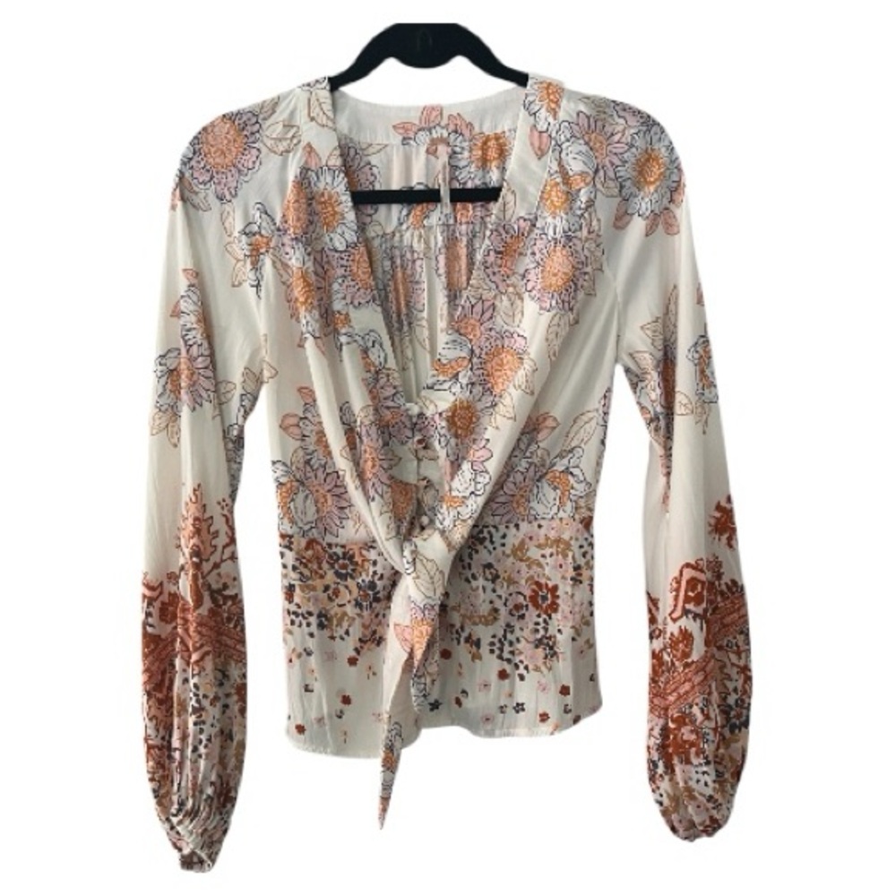 Free People Run Free Tunic Ivory Floral Size XS